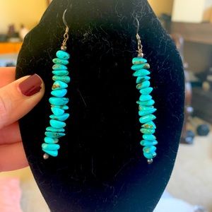 Long turquoise nugget dangle earrings